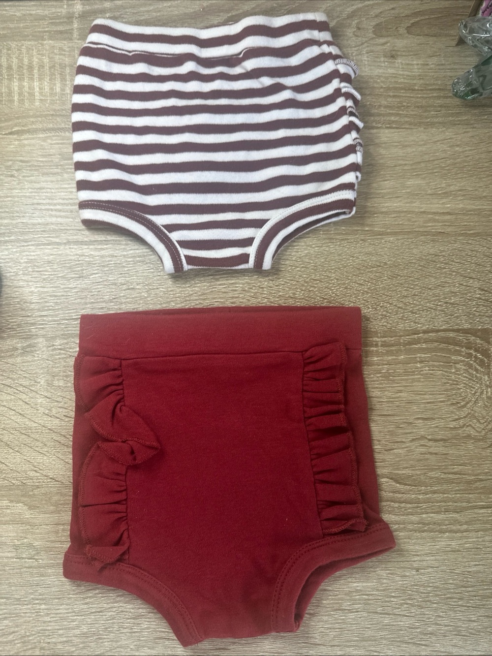 Kate Quinn Retro Ruffle Bloomers Bundle Size6-12 Mnths Burgandy & Striped Burg